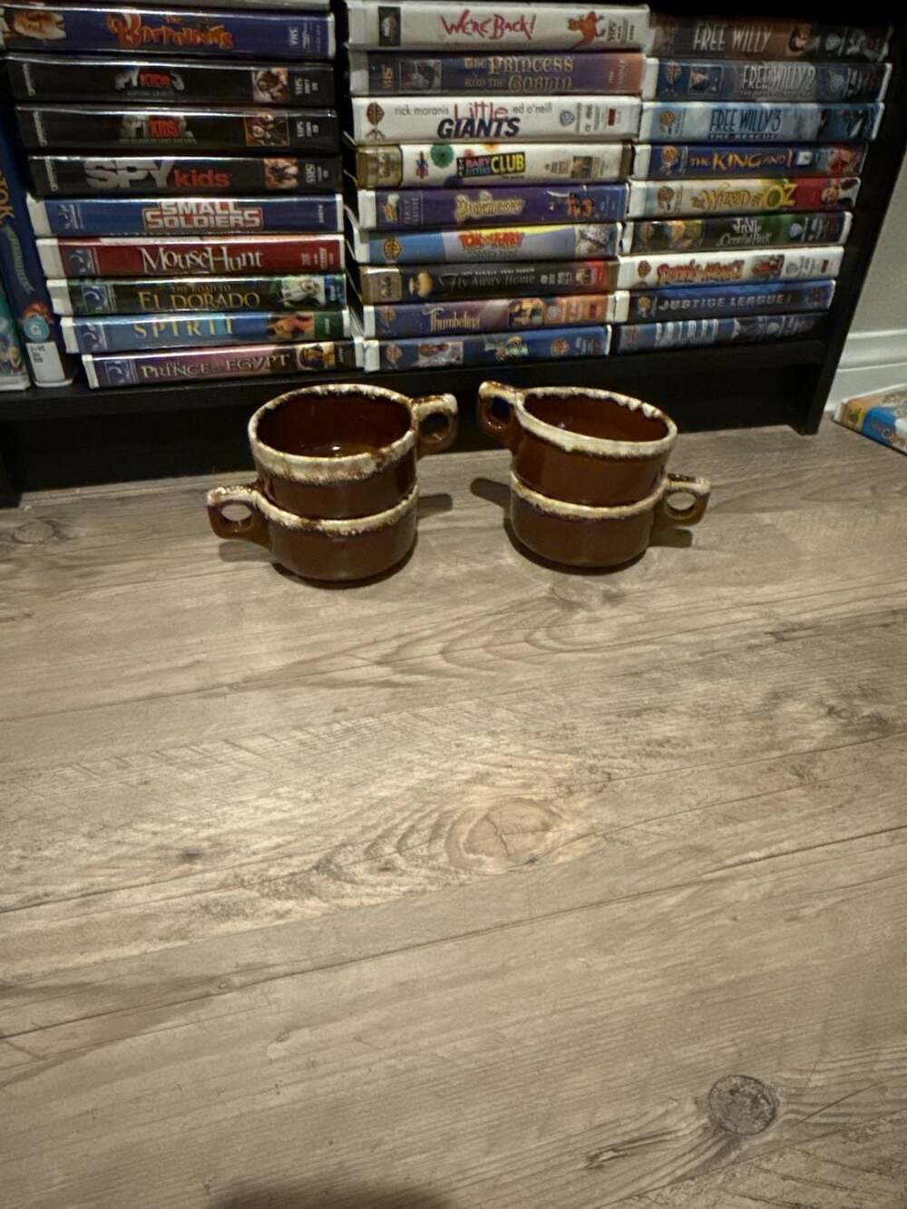 Vintage Western Stoneware Brown Drip Glaze Soup Mugs Set of 4 Bowls